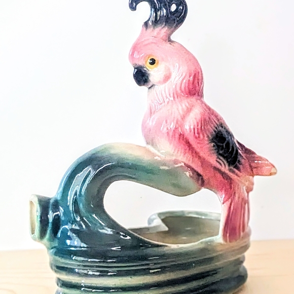 COPY - Vintage Cockatoo Tropical pink Bird Ceramic Planter rare mid-century mcm - Picture 2 of 4